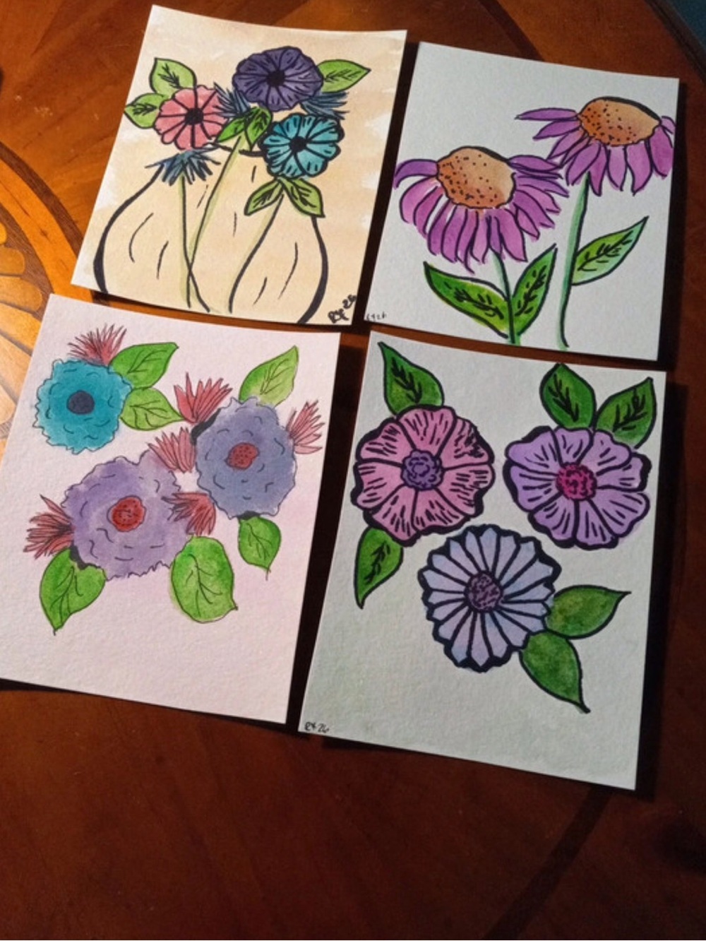 Floral watercolor and ink